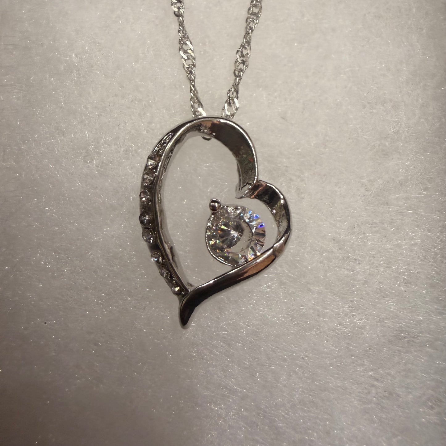 Silver Heart-Shaped CZ Necklace