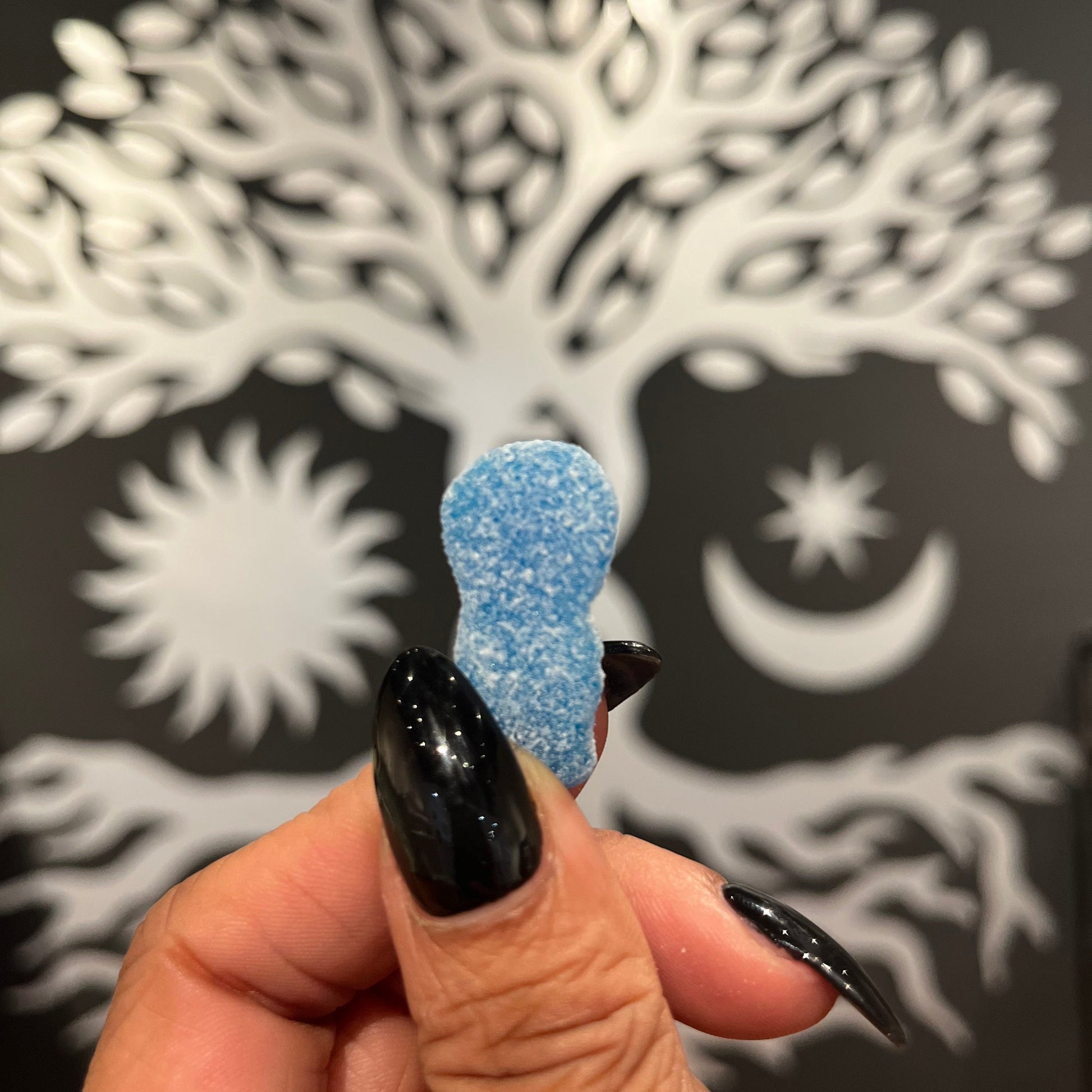 Blue Fruit Pals CBD gummy bear — THC-free hemp-based CBD + CBG gummies — 25 mg each (500 mg total). Non-drowsy calm and pain relief.