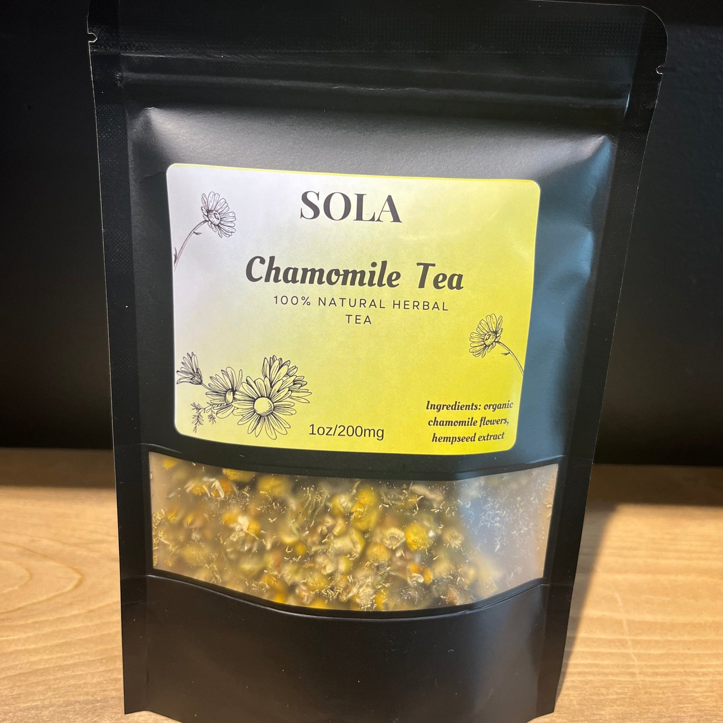 Chamomile Loose Leaf CBD Herbal Tea — gentle, caffeine-free relaxation blend with organic chamomile flowers and 200 mg hemp CBD for calm, restful sleep. THC-free.