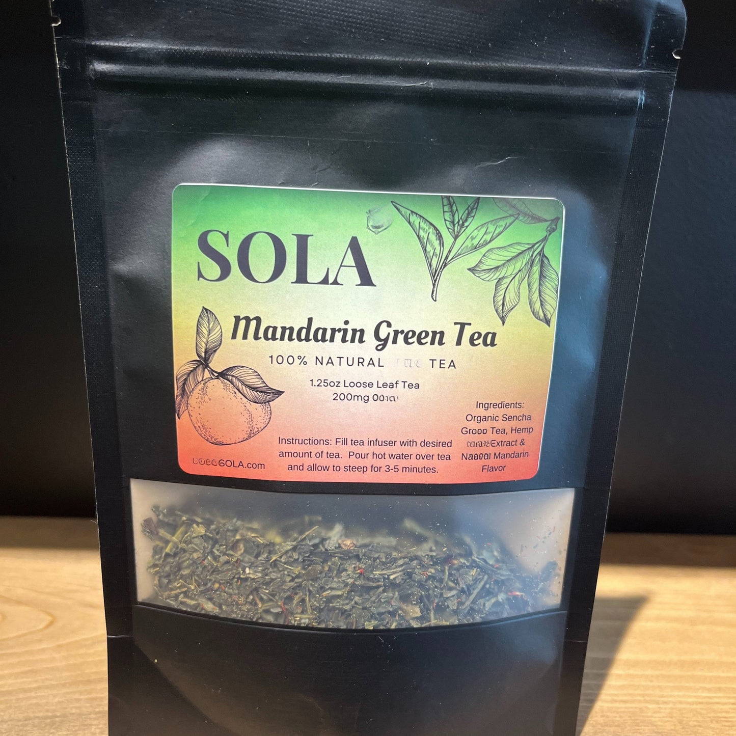 Mandarin Green Loose Leaf CBD Tea — bright, citrus-infused organic Sencha green tea with 200 mg hemp CBD for calm focus and natural energy, completely THC-free.