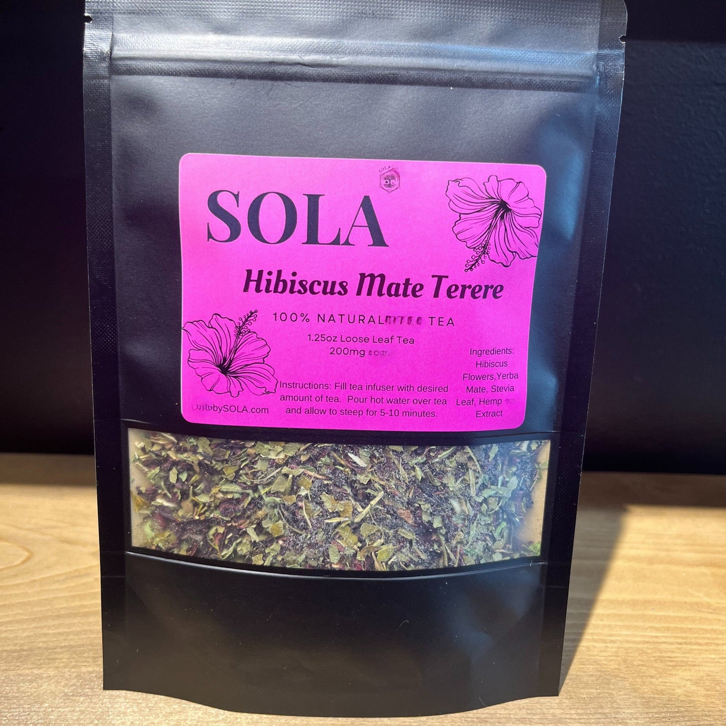Hibiscus Mate Terere Loose Leaf CBD Herbal Tea — vibrant tropical infusion with hibiscus, yerba mate, and 200 mg organic hemp CBD for soothing, antioxidant-rich relaxation. THC-free.