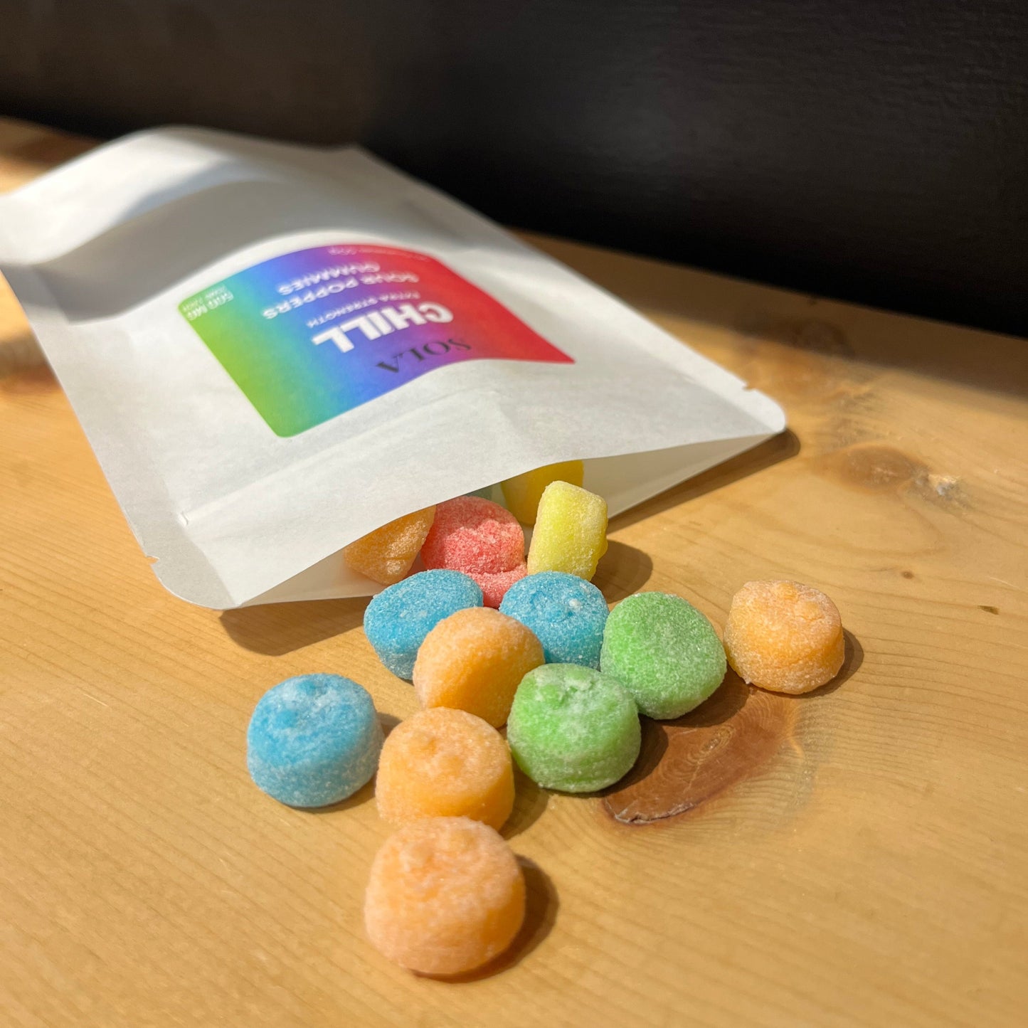 Pucker up and enjoy our Chill Sour Poppers CBD/CBG gummies. They're specifically formulated with only hemp-derived cannabinoids to be completely THC-Free.