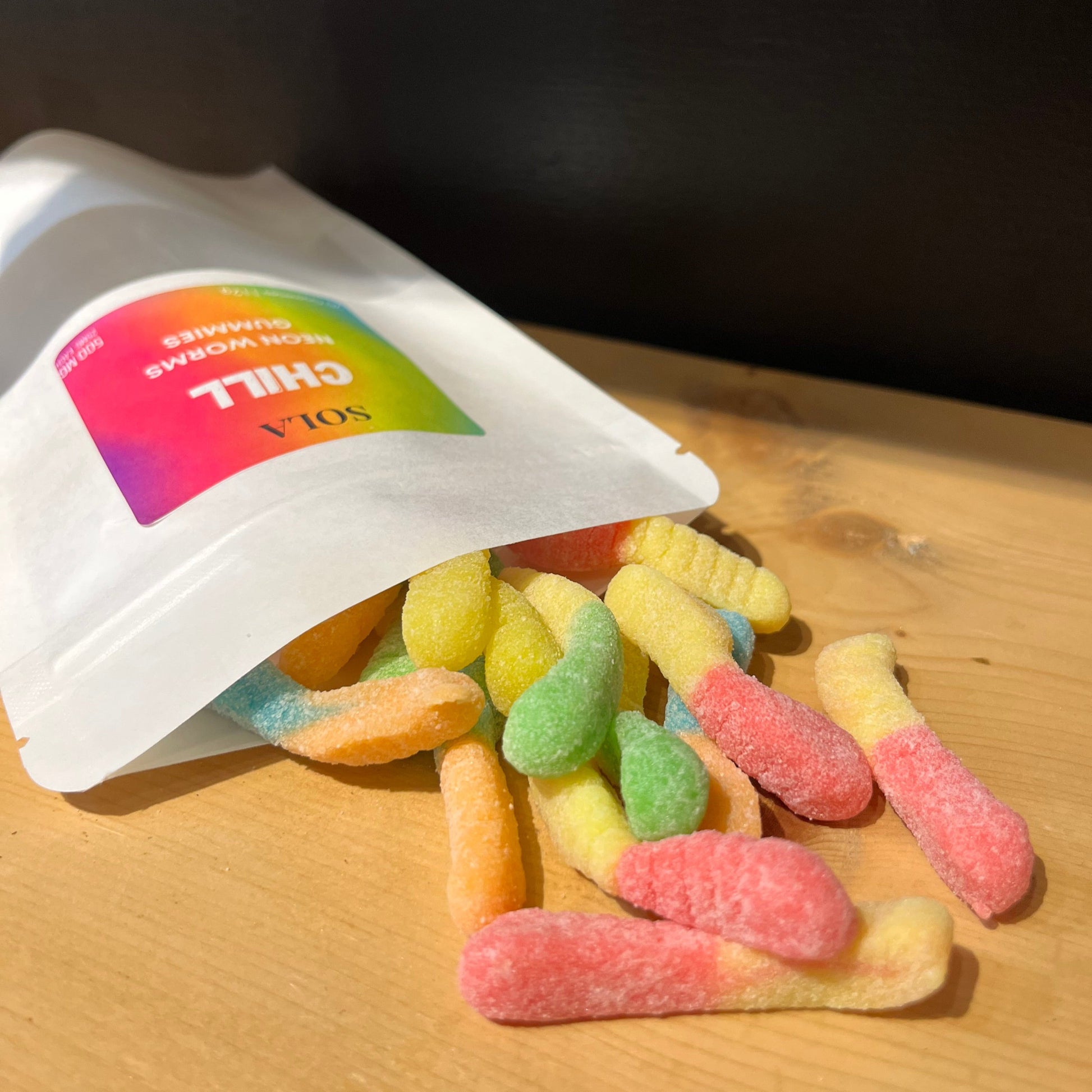 Our colorful hemp-based neon gummy worms infused with THC-Free CBD and CBG. They're tasty and easy to chew, so you can simply chill out and relax easier.