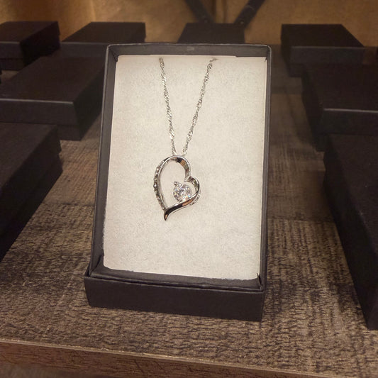 Silver Heart-Shaped CZ Necklace