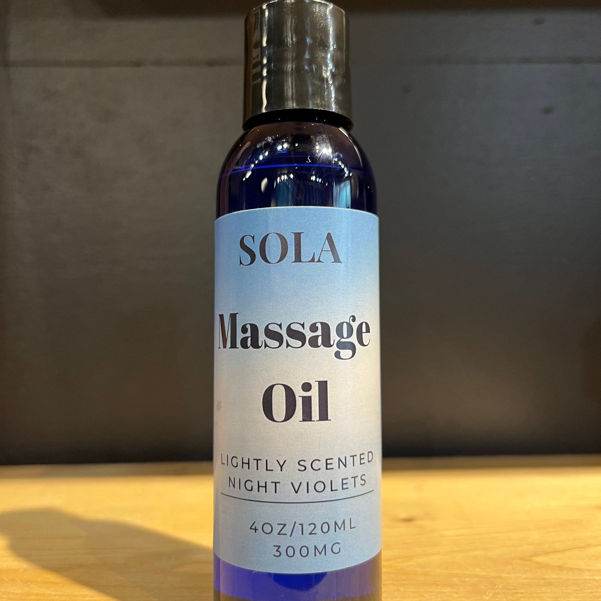 Calming Night Violet scented CBD Massage Oil for Deep Tissue & Muscle Relief, with hemp extract.